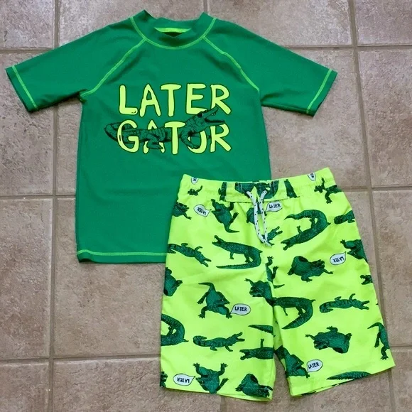 Carter’s Boys Alligator Gator Rashguard and Swim Shorts or Trunks - Picture 5 of 15